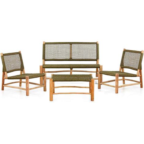 Set da giardino divano e 2 poltrone in teak e corda verde - Terra (1/5)