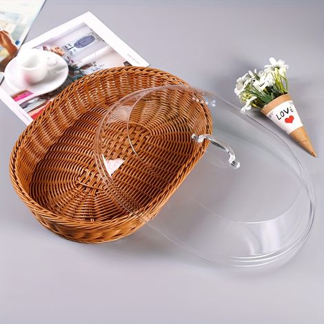 panier tressé avec couvercle transparent à fruits égouttoir pour le rangement domicile. (1/5)