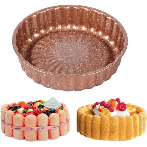 Moule à gâteau rond, moule de cuisson en aluminium de 25 cm, profondeur de 5 cm, bords droits sans soudure, couleur terre cuite, moule à savarin