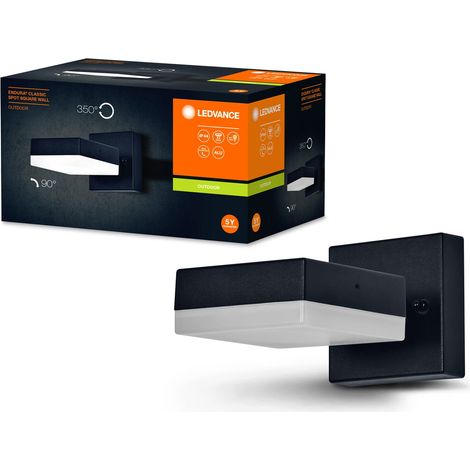 Applique murale d'extérieur Classic Spot Square, noire, avec culot GX53 (max 12W) pour un remplacement facile de la lampe, tête orientable, protection IP44 (1/5)
