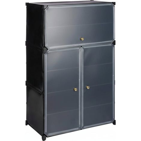 Zapatero de plástico con estante, sistema de 6 taquillas, 24 pares, negro 1300002542 (1/3)