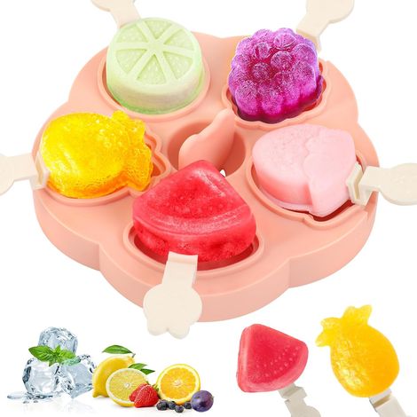 Moules à glace pour bébé, 5 mini moules à glace en silicone avec bâtonnets et couvercles, moules à glace DIY pour enfants et bébés