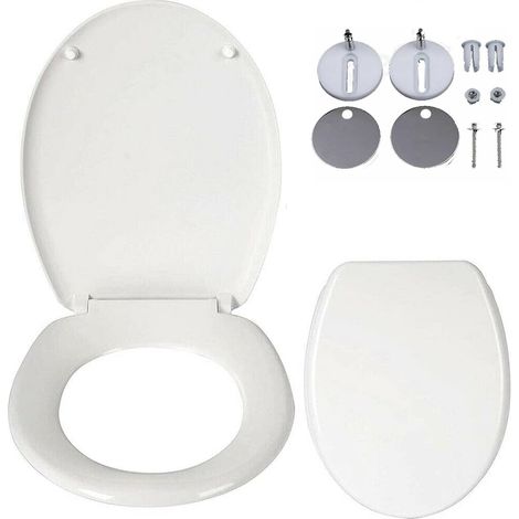 Siège de toilette en forme de O, siège de toilette blanc à ralentissement, avec dispositif de dégagement rapide, siège de toilette en plastique dura antibactérien durable avec charnière réglable en ac (1/5)