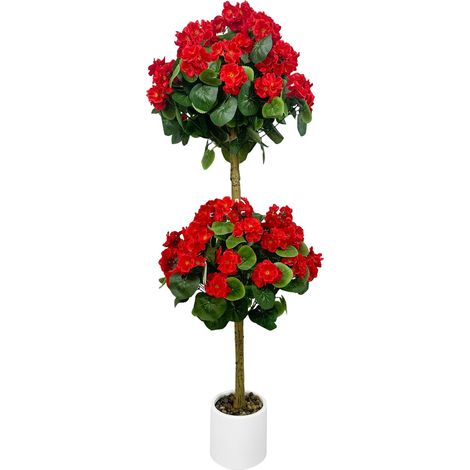 Arbre Géranium Artificiel 120 cm – Fleurs Rougeurs en Soie Résistantes aux UV – Double Boule en Pot – Idéal Décoration Maison, Jardin, Mariage, Bureau – Rougeur (1/5)