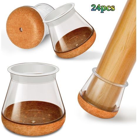 Lot de 24 protège-pieds de chaise transparents (2 x 2 x 3 cm), en silicone, pour sols, adaptés aux pieds de chaise, réduisent le bruit et préviennent les rayures. (1/5)