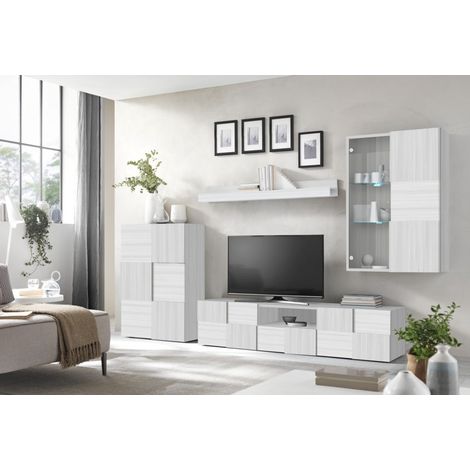 Set di mobili da soggiorno design con numerosi ripostigli collezione ADAM. Colore quercia eucalipto