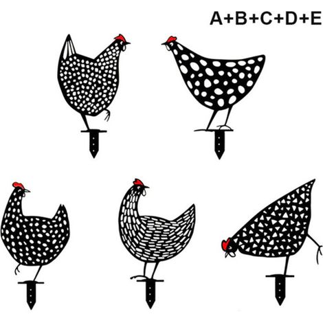 SABIR Ensemble de 5 poules réalistes-jardin décoration-décoration en forme de poulet-pelouse, chemin, trottoir, silhouette de cour de jardin (1/5)