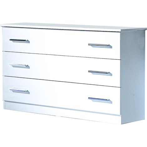 Commode moderne 3 grands tiroirs bois blanc laqué Mona 118cm (1/3)