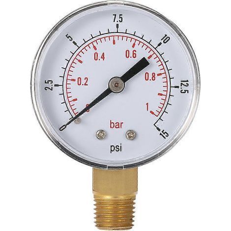 Manomètre hydraulique à cadran pour filtre de piscine, 50 mm, 0-15 psi (0-1 bar), filetage NPT 1/4". (1/5)