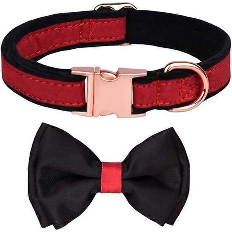 Prinz Katzenhalsband, Hundeaccessoire mit Blumenfliege, funkelnder roter und schwarzer Kristall, Größe M.
