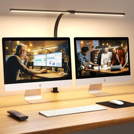 Lampe de bureau LED à double tête, 24 W 76 cm, lampe de bureau à pince pour la maison, le bureau, 3200 K – 6500 K, lampe de table en col de cygne pour protection des yeux, lampe de moniteur de (1/5)