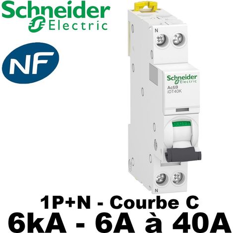 Disjoncteur Phase Neutre 6kA - Courbe C - 6A à 40A - Calibre - 6 A - Courbe C