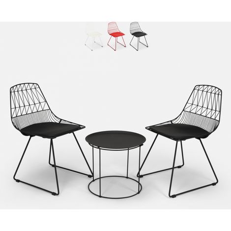 Set tavolo e 2 sedie design da interno ed esterno giardino casa bar Etzy - Nero