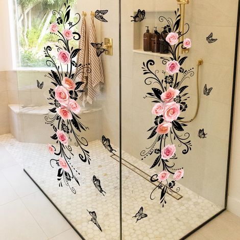 Sticker mural autocollant en verre autocollant miroir rouge rose vigne des deux côtés visible pour salon, chambre à coucher, salle de bain, décoration murale (B) (1/5)