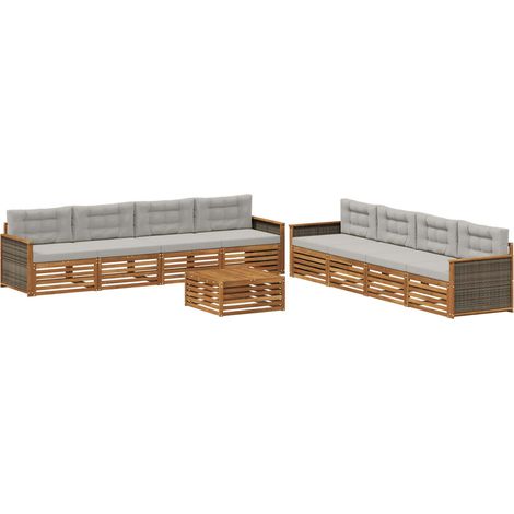 Conjunto de sofás de exterior 9 pcs Natural y Gris Claro vidaXL (1/5)