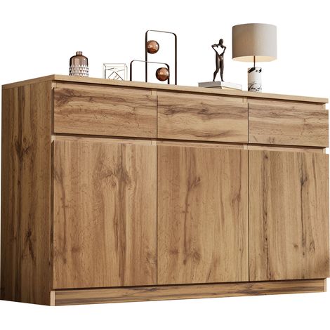Oak Buffet Cabinet with 3 Drawers&Doors,Adjustable Shelves-Perfect for Dining,Living Room,or Kitchen. (1/5)
