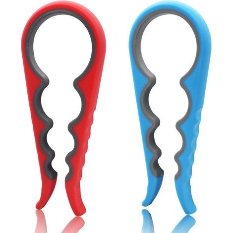Manual can opener, 2-pack, rubber, 4-in-1 bottle opener for multiple sizes (red, blue) (1/5)