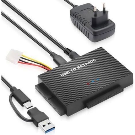 Cable SATA to USB 3.0, Adaptateur USB SA TA pour 2,5"/3,5" HDD/SSD, avec 12V 2A Alimentation Câbles USB C Adaptateur pour Mac Os/Linux/Windows (IDE&SATA Adaptateur)