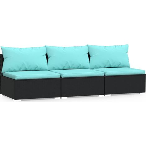 Divano a 3 Posti con Cuscini in Polyrattan Nero vidaXL (1/5)