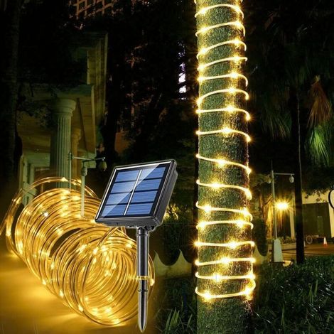 Solar-powered outdoor string lights – 10 m – 100 LEDs – Waterproof – 8 modes – Warm white – For decorating trees, gardens, yards, houses, for lighting, parties and patios (1/5)