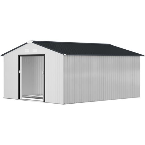 Outsunny Casetta per Attrezzi 3.4x3.8x2 m in Acciaio con Doppia Porta Scorrevole (1/5)