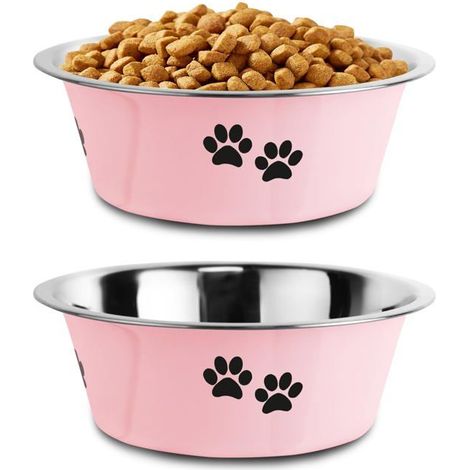 BelleRise - Gamelle pour chien en acier inoxydable – Gamelle en métal isotherme et anti-déversement (rose) (1/5)