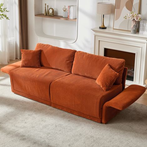 Canapé-lit 183 x 84 x 62 cm orange convertible pour salon, tissu velours côtelé, MEUBLIV (1/5)