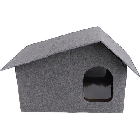 Niche extérieure pour chat, résistante à l'eau et aux intempéries, spacieuse, fermée et pliable, pour toutes les saisons, grise (1/5)