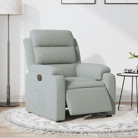 vidaXL Poltrona Elettrica Reclinabile Grigio Chiaro in Vera Pelle (1/5)
