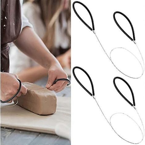 Lot de 2 outils de coupe pour argile et poterie, avec poignée en caoutchouc noir, pour tour de potier et fabrication de céramique. (1/5)