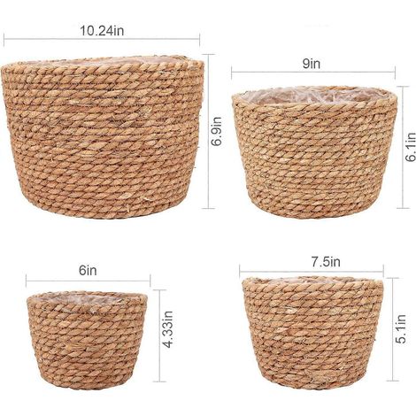 Paniers à fleurs tressés en algues, adaptés aux plantes d'extérieur, peuvent également servir de cache-pots et d'éléments de décoration, lot de 4. (1/4)