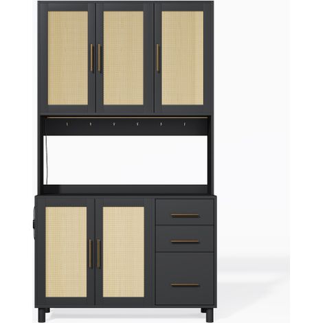 Buffet 183cm LED app USB 2 prises 3 tiroirs étagères réglables doré