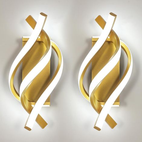 BOMCLAP Lot de 2 appliques murales LED, lampe de chevet LED Spira, lumière blanche 6000 K (or) (1/5)