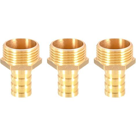 Lote de 3 conectores de manguera acanalada de latón de 19 mm a 2,5 cm BSP macho adaptador de rosca para manguera (1/3)