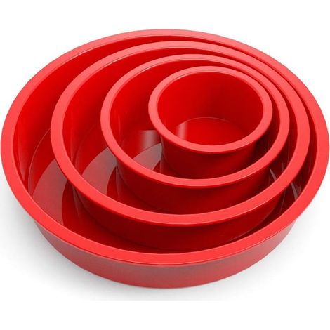 Moule Gateau Silicone, 4Pcs Moule a Gateau Rond, Moule à Manqué à Dégagement Rapide Pour Gateau Arc-en-ciel, Gateau éponge, Gateau D'anniversaire, Gâteau Au Fromage-Rouge, combinaison 4.6.8.10 pouces (1/5)