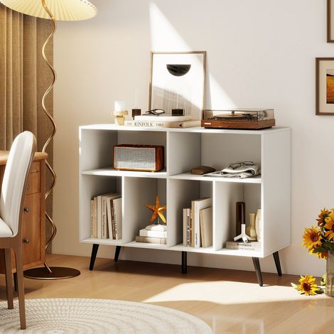 Meuble pour Platine Vinyle Support à 3 Niveaux avec Étagère de Rangement pour Disques Vinyles Table de Rangement avec 5 Pieds en Métal Blanc (1/3)