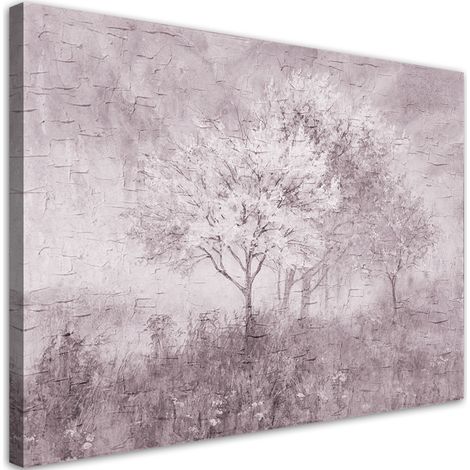 Tableau sur toile Un arbre fleuri dans le vieux de la prairie en noir et blanc 90x60 (1/5)