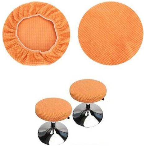 Housses de tabourets ronds (lot de 2 pièces orange), adaptées aux tabourets 28-40cm, bar et café, housses de tabourets ronds élastiques, lavables et faciles à entretenir, douces et durables (1/4)