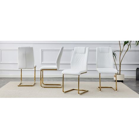 Sillas de comedor escandinavas en piel sintética blanca (4 unidades por caja): con respaldo de malla, patas metálicas doradas y pies antideslizantes. Versátiles y atemporales, fáciles de combinar con  (1/5)