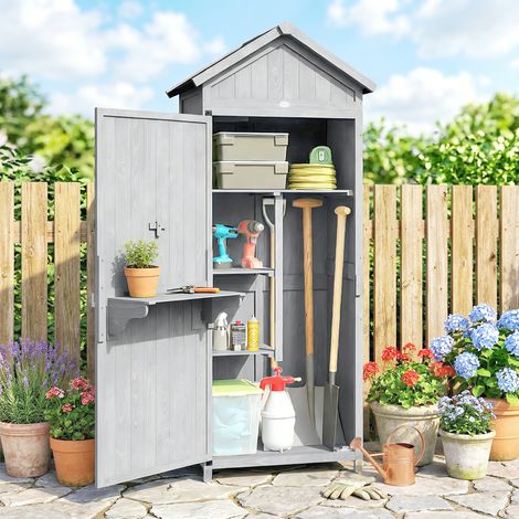 Maison en bois. 77 x 52,5 x 178 cm. Armoire avec établi pliant.