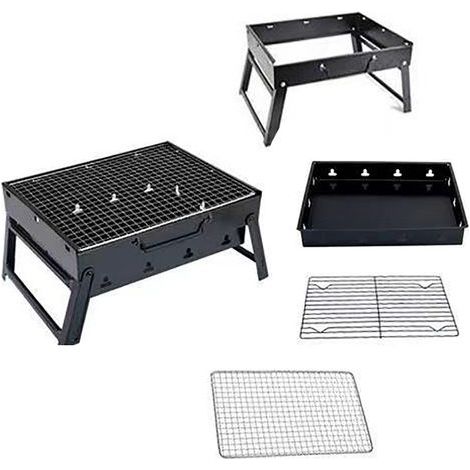 Parrilla de carbón portátil para exteriores con cajón y horno plegable. (1/2)