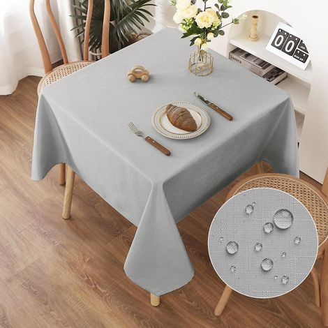 Nappe lavable aspect lin 140x140cm Gris clair hydrofuge résistant aux rayures