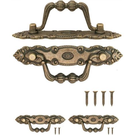 Ineasicer 2 Antique Folding Furniture Handles, Drawer Pulls, Kitchen Pulls, Iron Pulls, Chests, Cabinets, Dressers, Vintage Design Antique Bronze 10.5 x 2 cm (1/4)