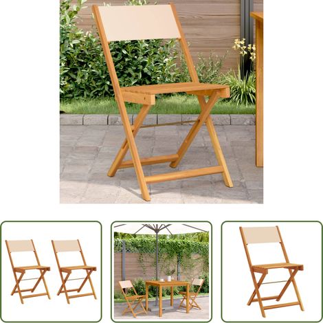 Chaise de bistro -  Chaises de bistrot lot de 2 beige bois d'acacia massif et tissu (1/5)