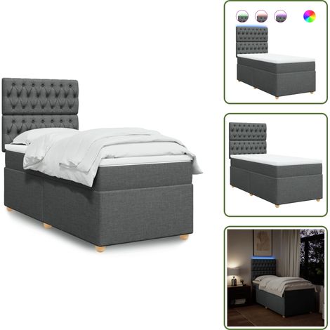 Sommier à lattes de lit avec matelas Gris foncé 80x200 cm Tissu - Lit Plateforme - Lit Design - Lit Moderne - Lit Double - Matelas À Ressorts Ensachés (1/5)