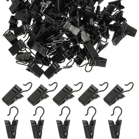 Crochets pour rideaux, clips pour guirlandes lumineuses, crochets décoratifs, adaptés au camping, présentation artisanale, 100 pièces (noir) (1/5)