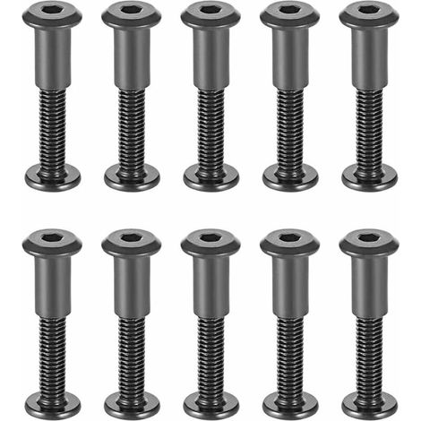 Lot de 10 Boulons de Fixation de M6 x 35 mm avec Écrous Assortis Écrou de Manchon avec la Tête Ronde de Trou Hexagonal en Acier au Carbone Noir Convenant aux Sac ou Ceinture en Cuir (1/5)