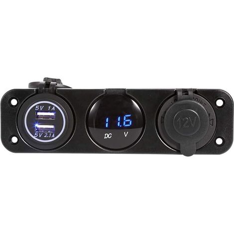 3-Loch-Panel – Wasserdichtes Auto-/Boots-Panel mit 3 Anschlüssen, Dual-USB-Ladegerät, Voltmeter, blauer LED und 12-V-Steckdose (1/5)