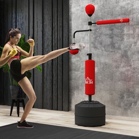 Stand de punching bag indépendant 4-en-1 de haute qualité, hauteur réglable de 160 à 230 cm, rouge