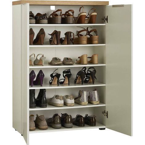 Zapatero Lentiai, Mueble para 21 pares, 22 repisas Made in Italy, 24 compartimentos, 80x34x115h cm Blanco Brillante